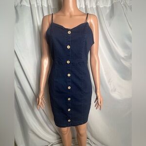 Blashe Denim Bodycon Button Front Dress Adjustable Straps Size Large